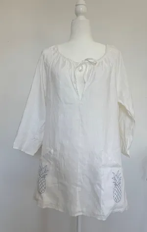 Reformation White 100% Linen Pineapple Embroidered Tunic Top Small Beach Coverup thumbnail 1