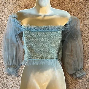 Mable Dreamy Wispy Sea Foam Green Ruffle Tulle Off Shoulder Shirt Top *Size L* thumbnail 2