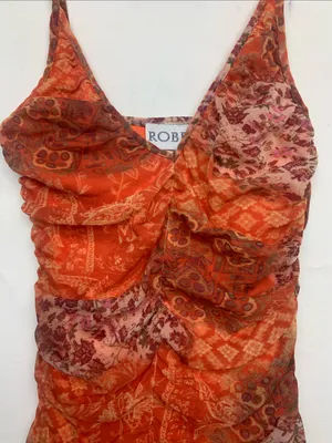 Roberta small 90s y2k Orange Ruffle ruched V-Neck Slip Dress brat party mini thumbnail 4