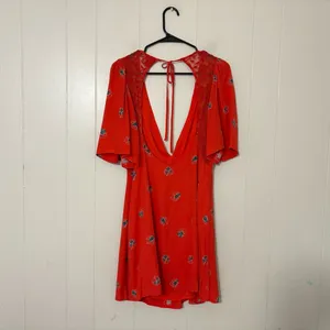 Free People Mockingbird Floral Mini Dress Coral Red Open Back Boho Size 4 thumbnail 9