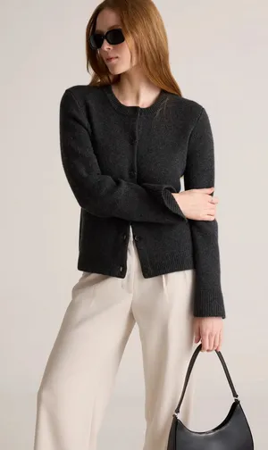 Quince 100% Mongolian Cashmere Structured Cardigan Grey Charcoal Size XL thumbnail 1
