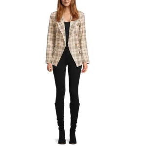 Attitude Unknown Womens Blazer Size L Rust Plaid Ponte Knit Stretch Lined Office thumbnail 4