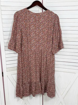 Loft Ditsy Floral Print Tiered‎ Babydoll Dress Rust Orange 12 Boho Cottagecore thumbnail 9