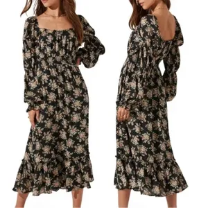 ASTR The Label Floral Cinched Long Sleeve Midi Peasant Dress Size XS thumbnail 2