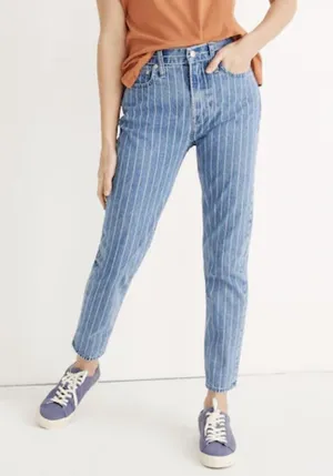 Madewell The Tall Perfect Vintage Crop Jean Pinstripe Blue White Women’s 30T thumbnail 1