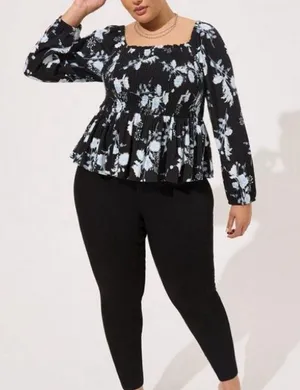 Torrid Rayon Slub Smocked Bodice Long Sleeve Crop Blouse thumbnail 4