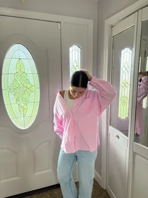 Old Navy “The Boyfriend Shirt” Pink Medium thumbnail 2