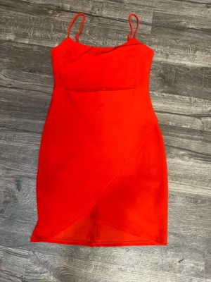 Lulus Red Bodycon Mini Dress Spaghetti Strap Wrap Hem Size M thumbnail 2