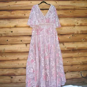 Mac Duggal Size 18 Pink Embroidered Floral V Neck Maxi Dress Gown thumbnail 11