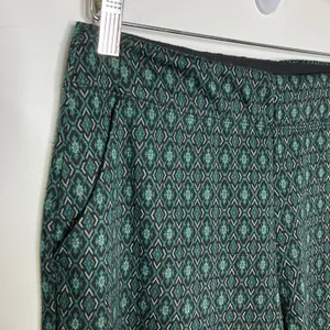 Max Studio Green geometric pattern wide leg pants‎ pockets women's size medium thumbnail 2