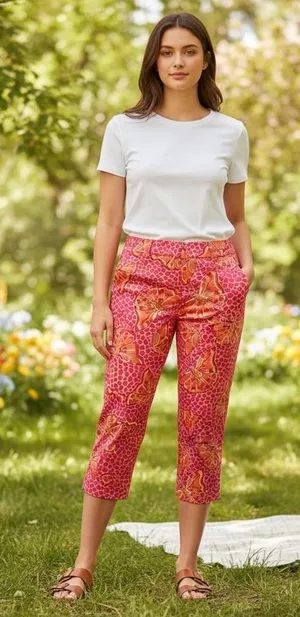 Lilly Pulitzer pink butterfly Capri pants size 8 thumbnail 1