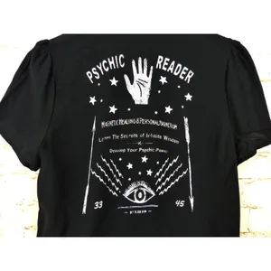 Hot Topic Shirt Women M Black Psychic Reader Tie Front Button Goth Witch Moon thumbnail 9
