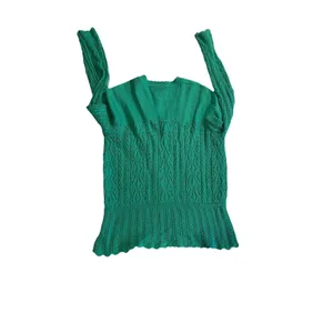 VTG Leslie Fay Sweater Size 10 Green Crochet V Neck Pointelle thumbnail 4