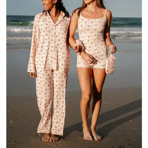 Sunny De PJ Shorts & Cami Set Floral Summer Snooze Size XXS Cream Peach thumbnail 5