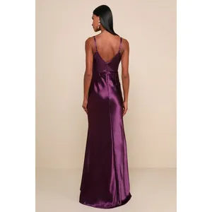 NWT Lulus Make You Shine Dark Purple Satin Mermaid Maxi Dress Holiday Gala Sz XS thumbnail 3
