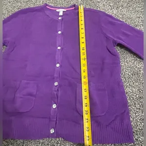 Isaac Mizrahi purple Button Front long sleeve Sweater Cardigan M thumbnail 4