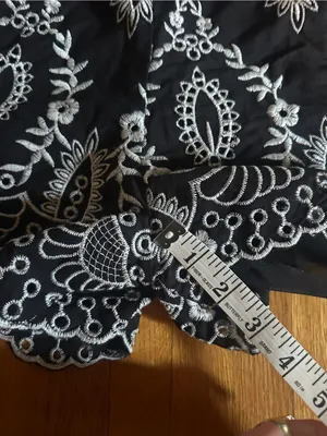 Especia Boho Black & white scalloped shorts with white floral embroidery, L, NWT thumbnail 2