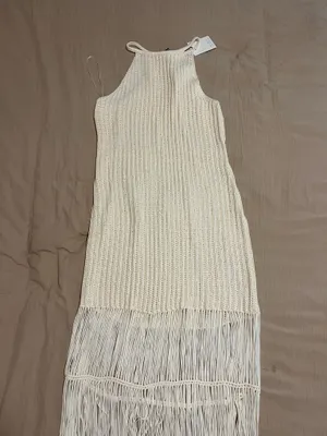 Cream Fringe Crochet Dress thumbnail 2