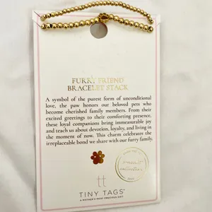 Tiny Tags‎ Furry Friend Bracelet Stack Gold Beaded Paw Print Charm 2pc Set NEW thumbnail 2