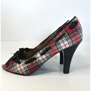 Steve Madden NINNA Plaid Peep Toe Heels Size 9 M Red Tweed Bow‎ Twee Y2K Pin-Up thumbnail 6