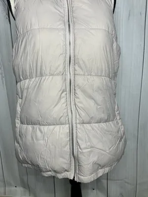 Old Navy Women’s Sz L Taupe Brown Puffer Vest Full Zip Snap Pockets Fleece Lined thumbnail 3