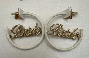 BaubleBar Bride White Enamel Pavé Crystal Script Hoop Earrings Wedding Jewelry‎ thumbnail 1
