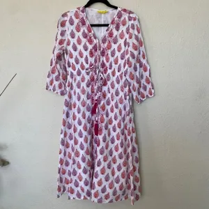 Roller Rabbit Cotton‎ midi Dress in Floral Block Print tassels red white size S thumbnail 2