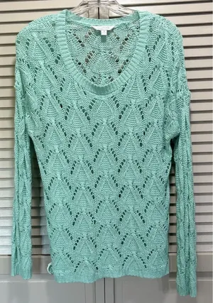 Charming Charlie Open Knit Sweater Scoop Neck Long Sleeve Size M‎ Green thumbnail 1