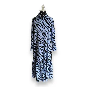Zara Womens Dress Sz M‎ Powder Blue Black Zebra Animal Print Shirt Long thumbnail 7