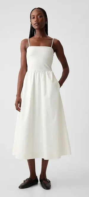 Gap Mixed Media Midi Dress Sz Small White‎ NEW strapless poplin summer cotton thumbnail 1