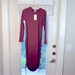Emma's Expressions Maternity Dress Small Ruched CinchTie Sides Mauve Midi thumbnail 2