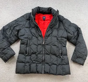 Gap Mens Black Quilted Puffer Jacket Red Lining Full Zip Small RN54023 thumbnail 1