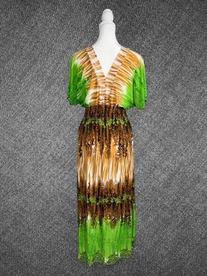 Green And Brown Patterned Maxi Dress Size M thumbnail 8