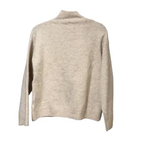 Bopeau Womens Mock Neck Floral Embroidered Daisy Knit Sweater Beige Medium thumbnail 2
