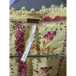 Free People Flower Fields Eyelet Top M Yellow Floral Puff‎ Sleeve Boho Blouse 1 thumbnail 2