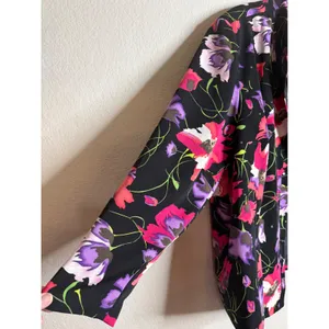Maggie Barnes Womens‎ 2X Black Floral Blazer Sequin Open Front Career Event Boho thumbnail 4