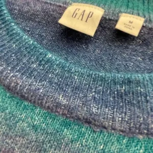 Gap Relaxed Striped Sweater Womens Medium Teal Lavender Crew Neck Soft Knit thumbnail 5