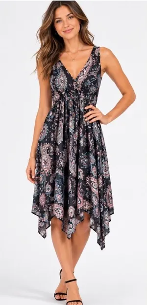 Anthropologie Maeve Leslie Paisley Midi Dress Womens XS‎ Faux Wrap Sleeveless thumbnail 1