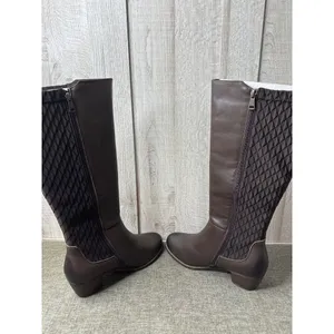 Propet Womens 9.5 Wide Brown Leather Boots Quilted Back Panel Chunky Heel thumbnail 7