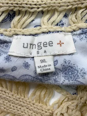 Umgee Blue & Beige Crochet Fringe Top Size 1x thumbnail 5