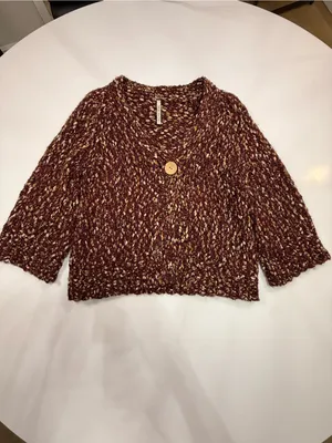 Leo & Nicole Brown Marled V-Neck Chunky Knit Cardigan thumbnail 2