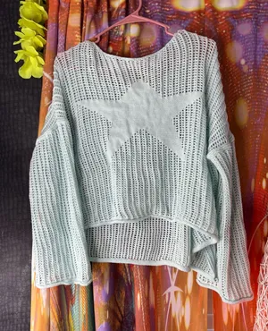 POL✨ Light Blue Open-Knit Star Pullover Sweater  thumbnail 1