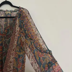 Democracy floral BoHo printed metallic thread sheer peasant blouse tunic thumbnail 4