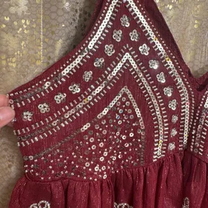 LC collection Burgundy Beaded Sequin Sheer Chiffon Cami Tank Top S NWT thumbnail 3