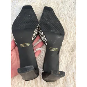 Leslie Fay Black and White Woven Mules Heels‎ Square Toe Retro 9 thumbnail 7