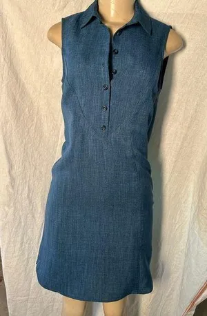 Tahari Arthur S. Levine Sleeveless Denim Dress Button Front Career Size 2 thumbnail 1
