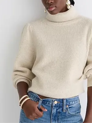 J.Crew Puff Sleeve Alpaca Merino Wool Turtleneck Sweater Black Fall Capsule thumbnail 2
