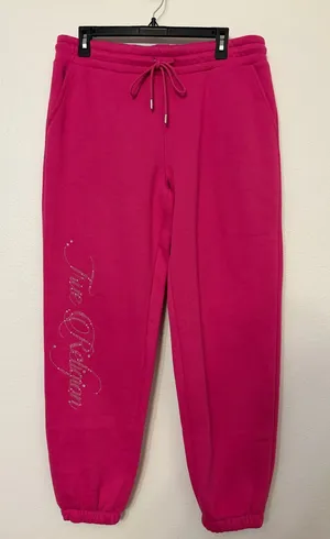 NWT True Religion Rhinestone Crown Fleece Joggers Size Medium Pink Y2K thumbnail 1