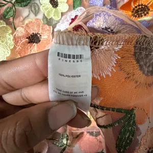 Finesse Floral Embroidered Sheer Mesh Mock Neck Mini Dress Peach Multi Size L thumbnail 5