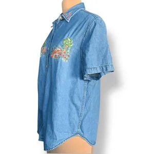 Vintage Chambray DenimPicnic Embroidered Denim Button Front Shirt Medium America thumbnail 3